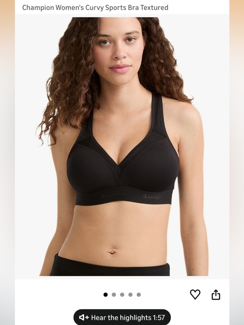 Champion Black Padded Sports Bra with Racerback